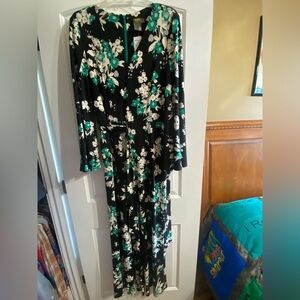 Taylor Black and Green Floral Long Sleeve Jumpsuit